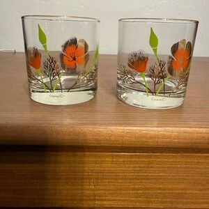 Vintage MCM Couroc Poppy Lowball Tumblers, Set of 2
